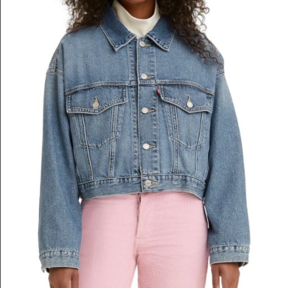 NWT Levi’s Cropped Denim Trucker Jacket MSRP $79.50 Eco Blue Denim - Picture 8 of 9